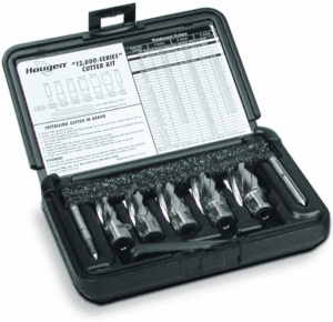 Compact black plastic case containing Hougen 12,000-SERIES drill bits.