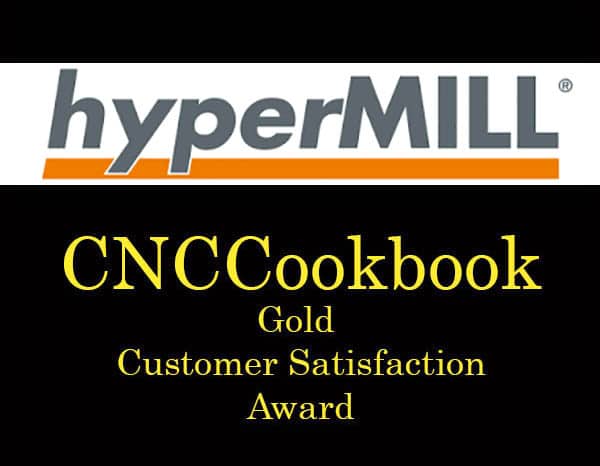 HyperMill customer satisfaction award seal featuring CNCCookbook branding and text.
