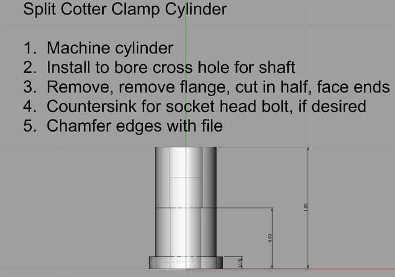 Detailed technical drawing of a split cotter clamp cylinder with assembly instructions.