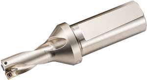 A silver metal tool with a cylindrical shape and a small hole.