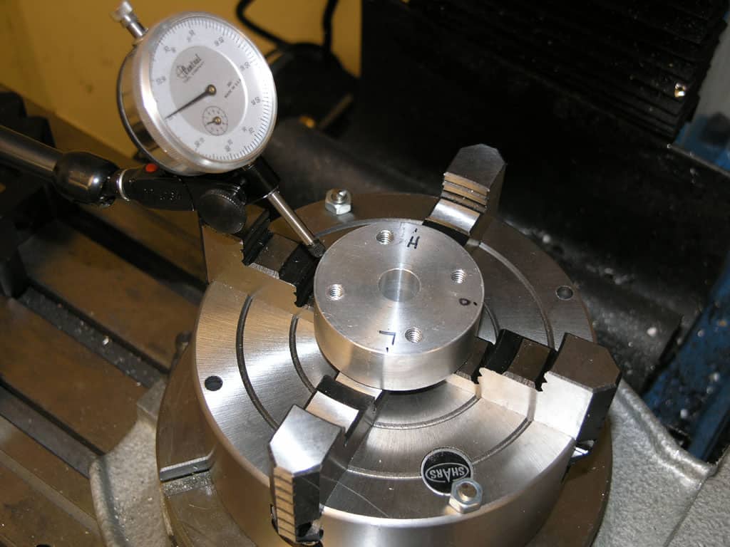Dial indicator on milling machine vise.