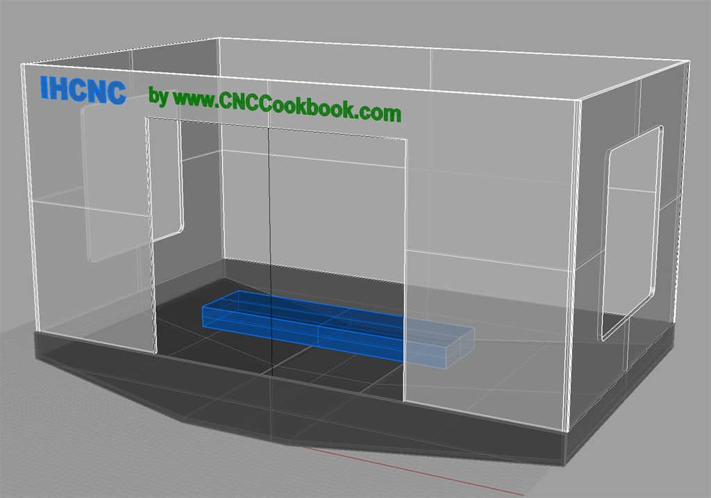 Transparent 3D room with central blue rectangle and IHCNC watermark.