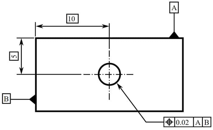 Technical drawing of a rectangular shape with dimensions and annotations.