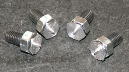 Silver hexagonal bolts with flat heads and coarse threads.
