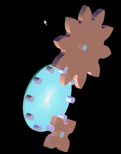 Stylized illustration of a 3D gear with a blue circle at its center on a black background.