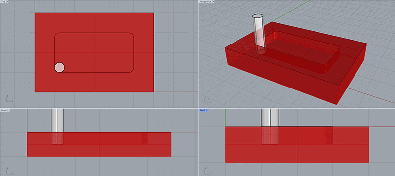 Red 3D CAD model in multiple views.