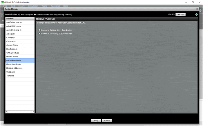 Computer software menu with revision and adjustment options on a gray background.