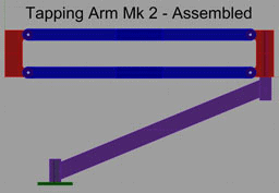 Purple tapping arm with two blue bars and red ends.