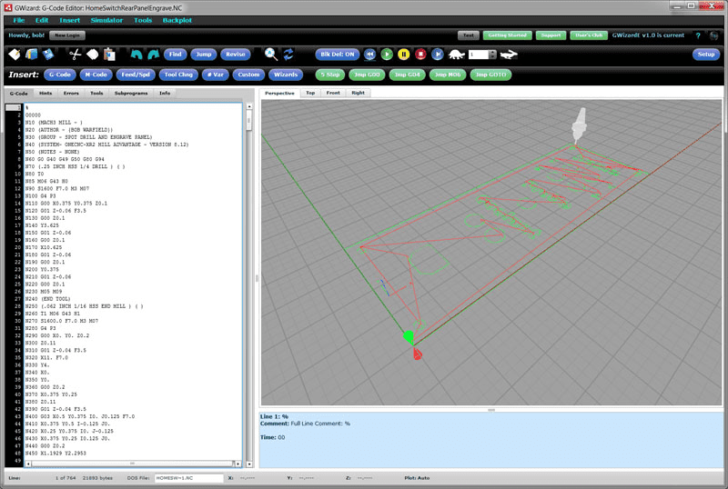 Computer software interface with code editor, 3D model viewer, and settings panel.