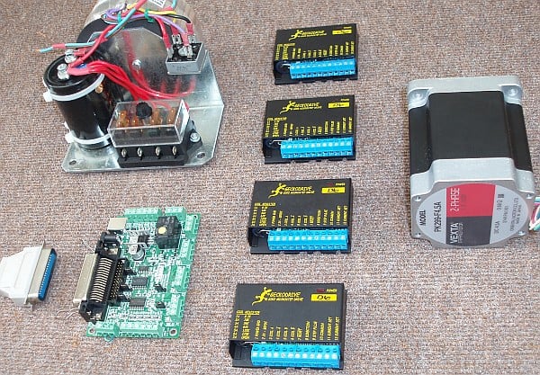 Electronic components and devices on a surface.