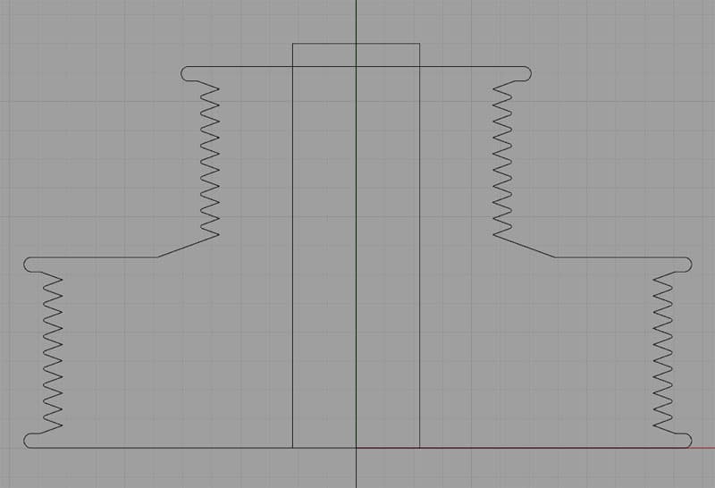Technical illustration of a double sheave pulley system.