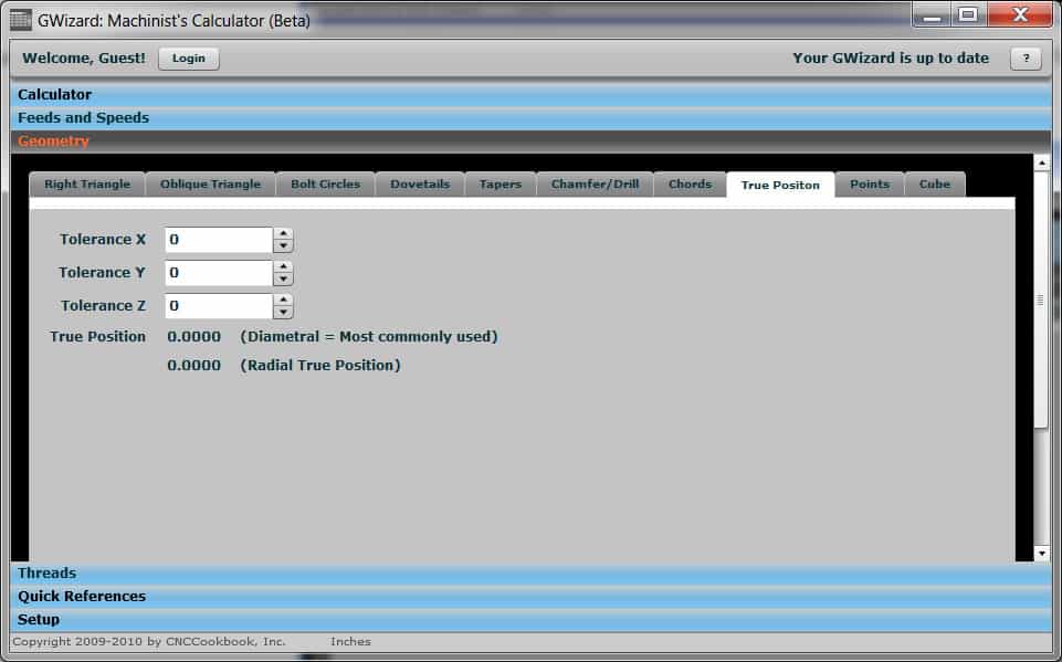 GWizard Geometry calculator screenshot on CNCCookbook.com.