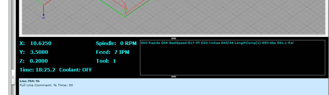 Machining software screenshot with graphical data.