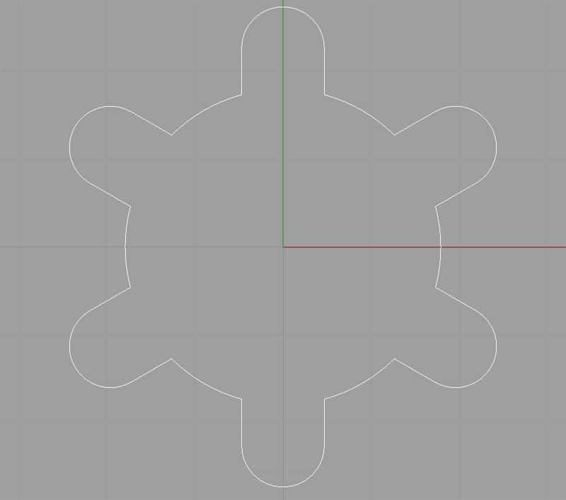 A 2D spline adapter path with six rounded shapes and curved lines, set against a light gray background with a subtle grid pattern.