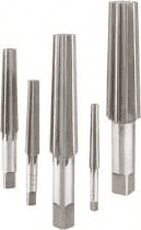 Cylindrical metal tools with square ends on a white background.
