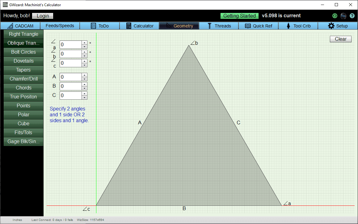 CAD program screen displaying geometric shapes, triangle tools and measurements.