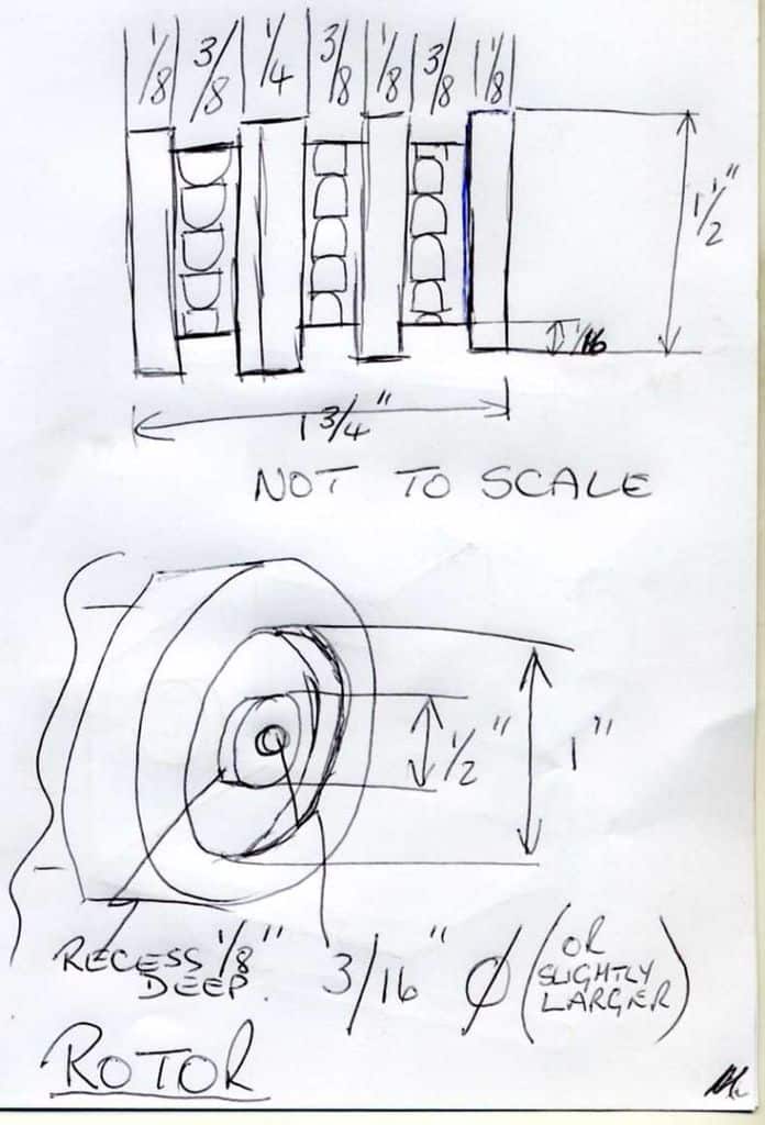Hand-drawn sketches with measurements and notes.