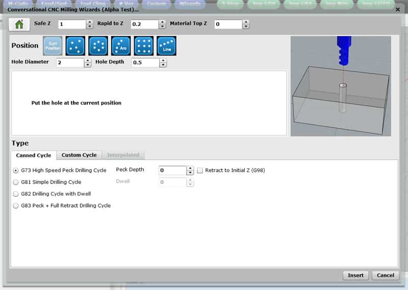 Gray background computer software screenshot with white text boxes and machine icon.