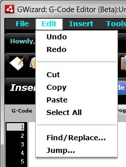 A computer menu with editing options.