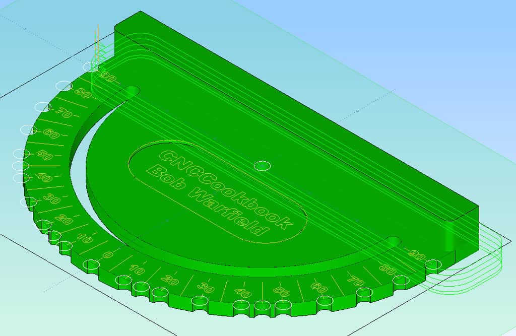 Green fence 3D model with curved lines and numbers.