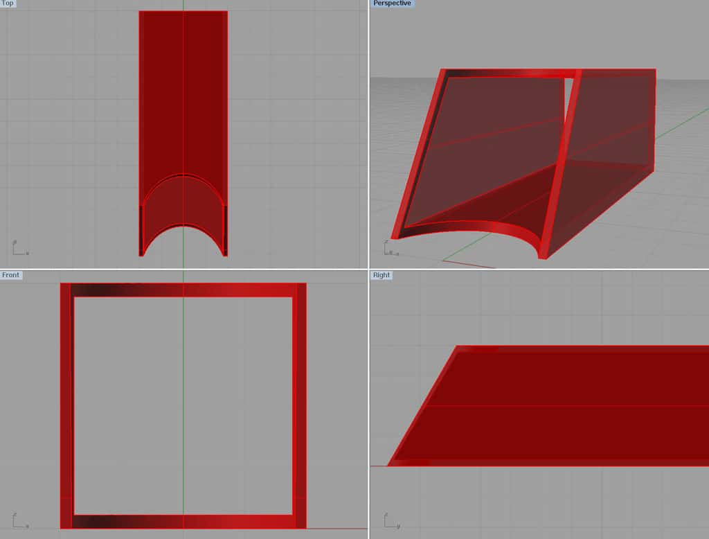 3D CAD model of a fish-mouth milling machine on a gray background.