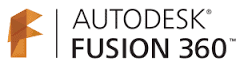 Stylized orange "F" and "Autodesk Fusion 360 TM" in black.