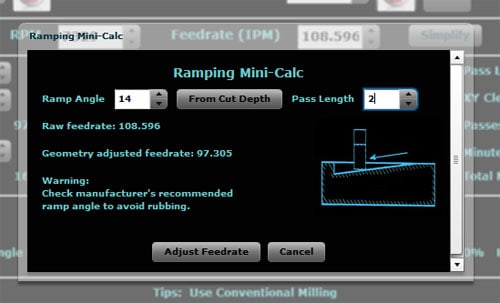 Software interface for calculating ramping parameters.