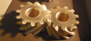 Two interlocking gears.