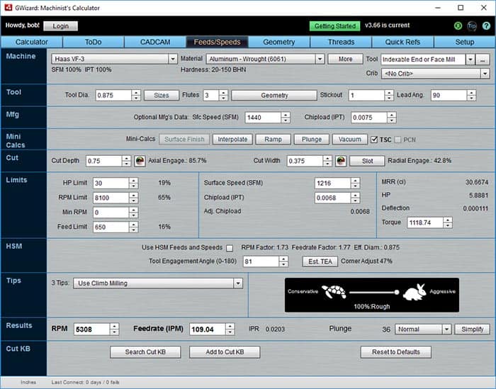 Software interface for machining and metal fabrication.