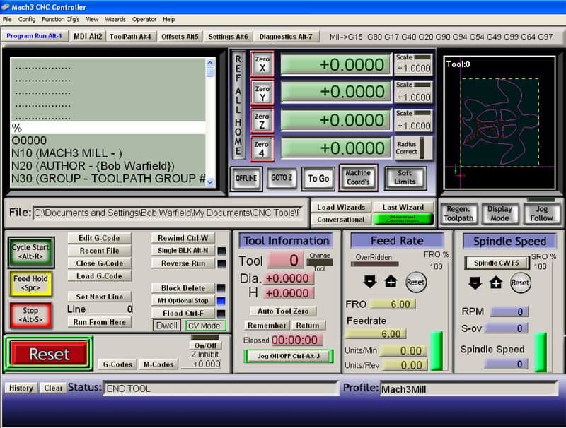 Mach 3 CNC software control panel screenshot