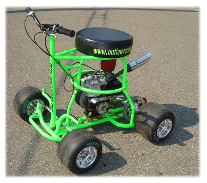 Neon green barstool-style vehicle with black seat and handlebars.