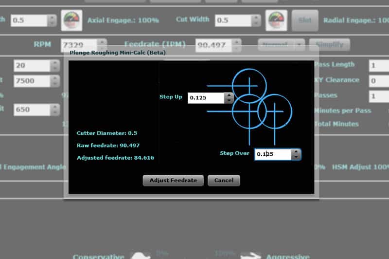 Machining tool interface with plunge roughing settings
