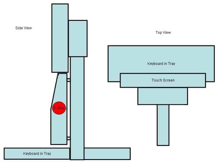 Keyboard tray with sample indicated by red dot.