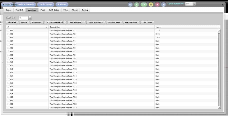 Computer program display with variable data in table format.
