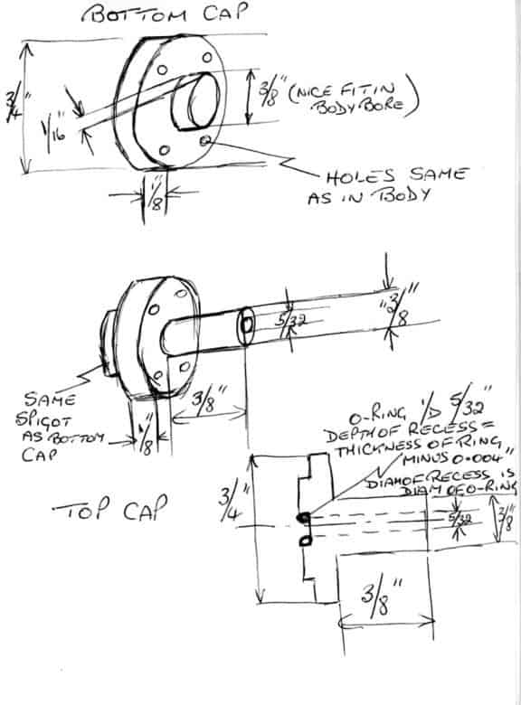 Technical drawing of a mechanical component with detailed diagrams and measurements.