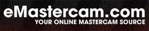 The eMastercam logo featuring white text "eMastercam.com" and tagline "YOUR ONLINE MASTERCAM SOURCE".