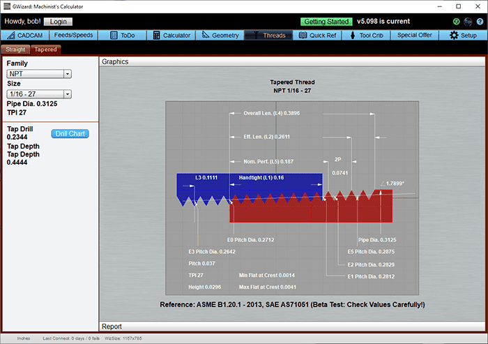Graphical tapped thread customization options with tools and input fields.