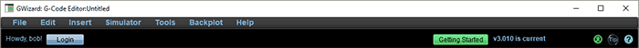 G-Code Editor interface on CNCCookbook.com with toolbar and blank workspace.