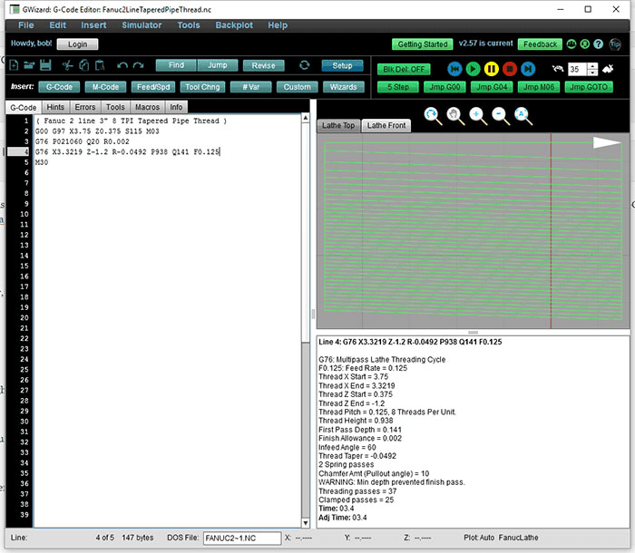 G-Code editor screenshot for CNC machining.