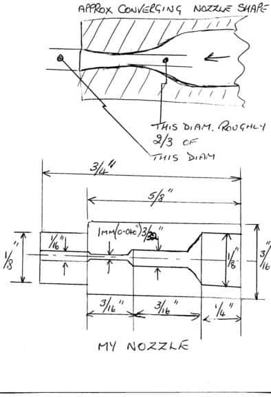 Technical drawing of a nozzle sketch with handwritten dimensions on a white background.