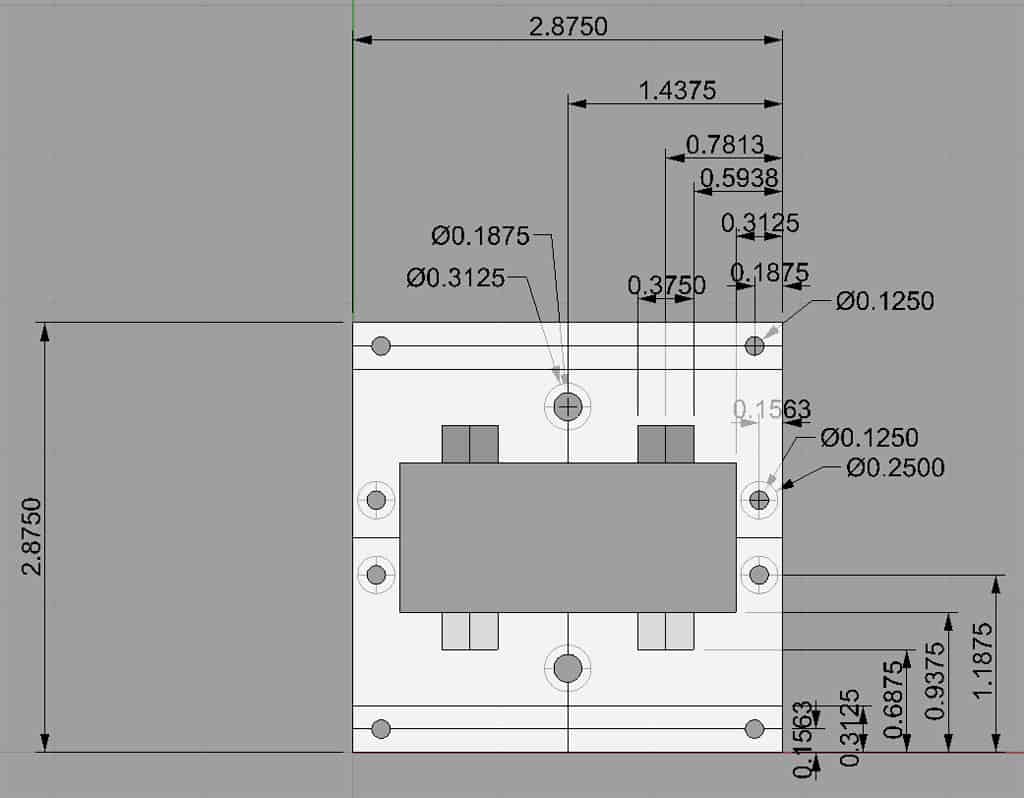 Technical drawing of a machined metal part.