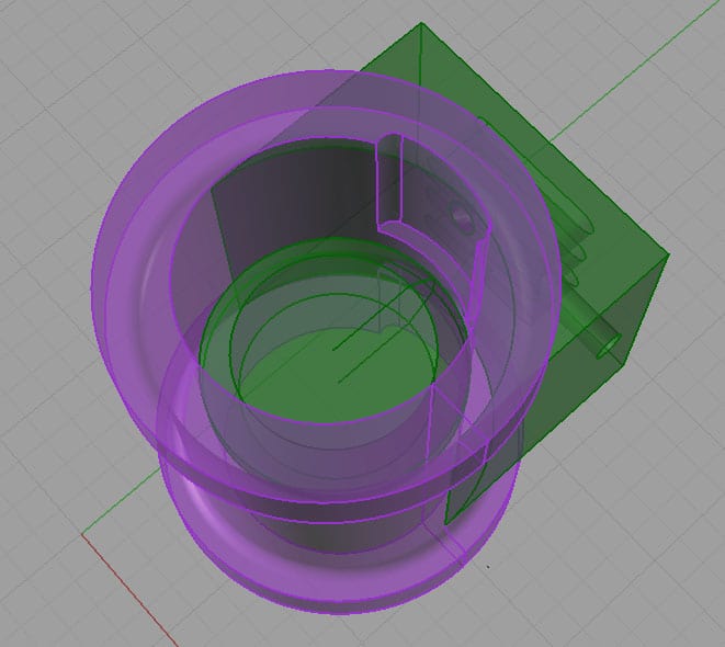 CAD rendering of a 3D object with a circular base and cylindrical center.