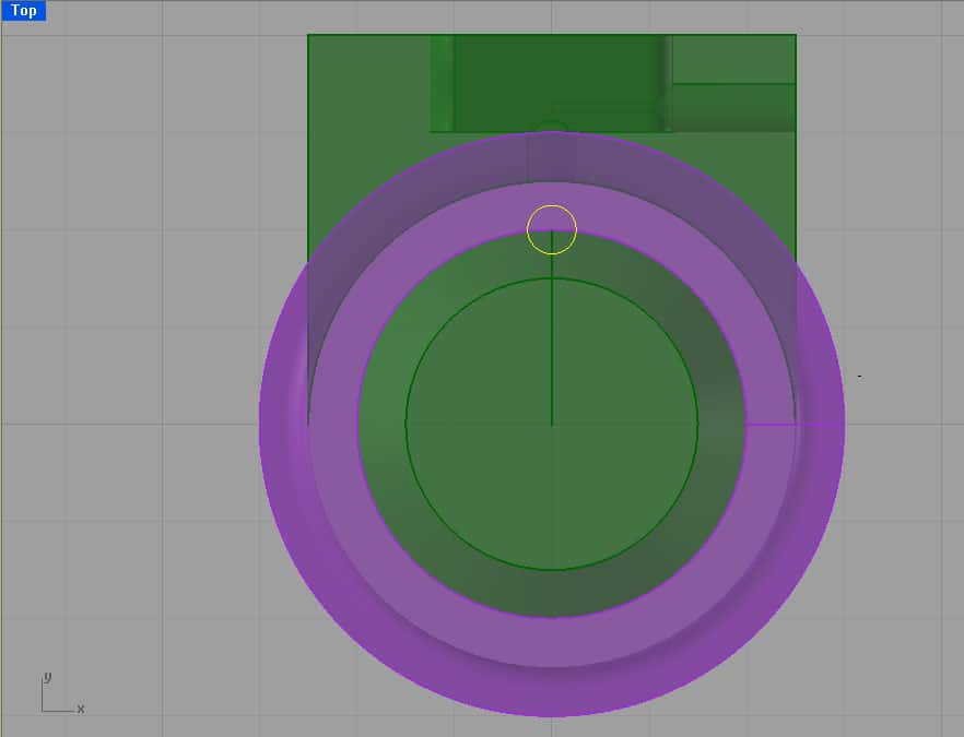 Circular object on green background in 3D CAD design.