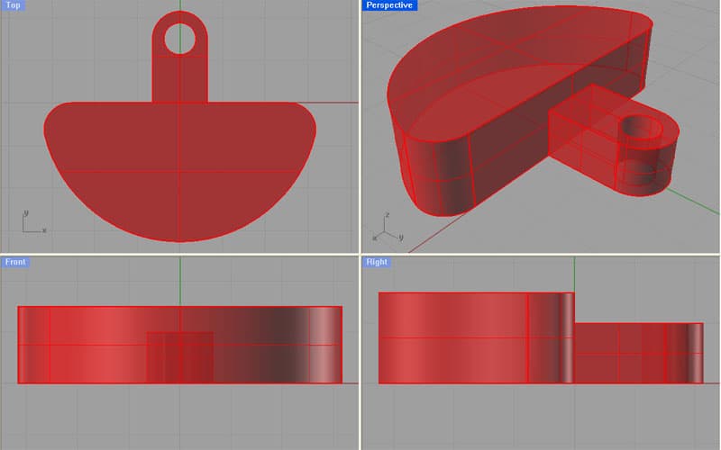 A 3D CAD model of a crank weight rendered in red on a gray background.