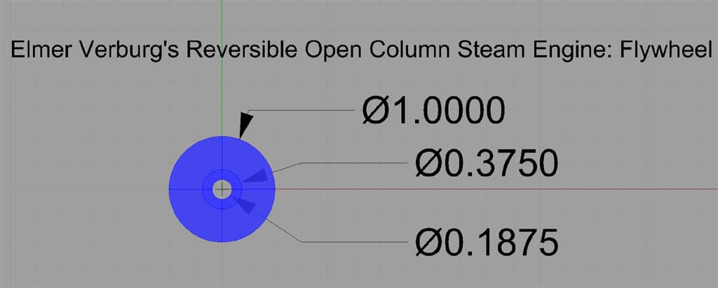 Technical diagram of Elmer Verburg's Reversible Open Column Steam Engine Flywheel design.