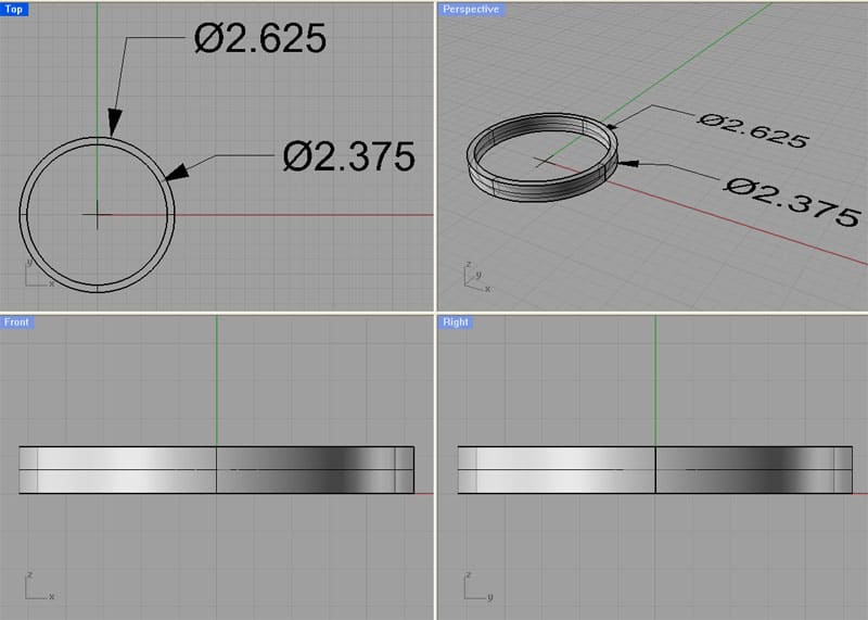 Technical illustration of a manifold band in 3D CAD format.