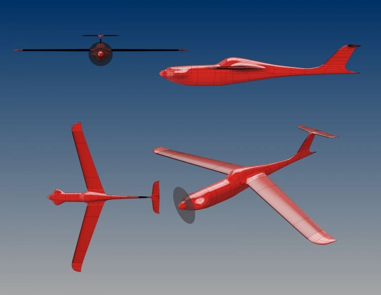 Red 3D aircraft models in various orientations on a blue background.