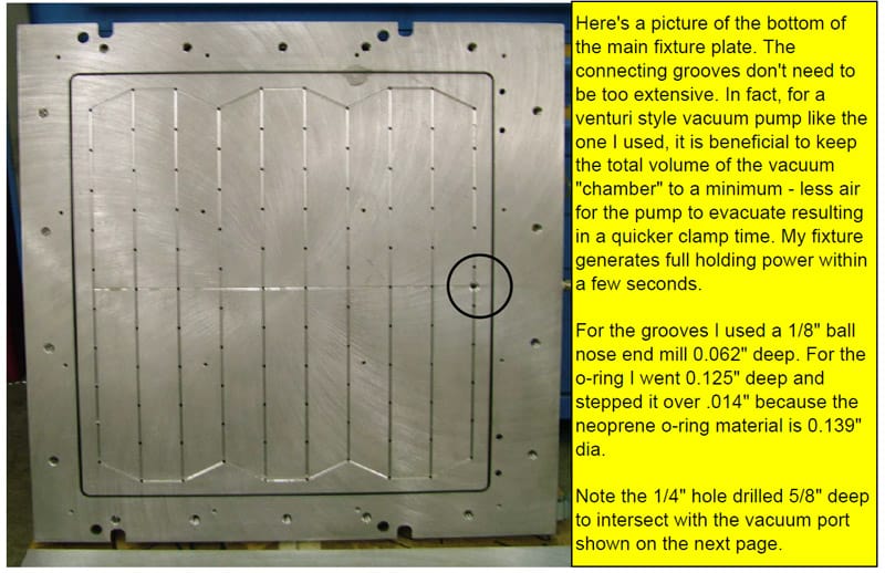 Vacuum table fixture plate with partially completed grooves.