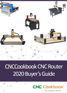 CNC machine book cover with title "CNCCookbook CNC Router 2020 Buyer's Guide".