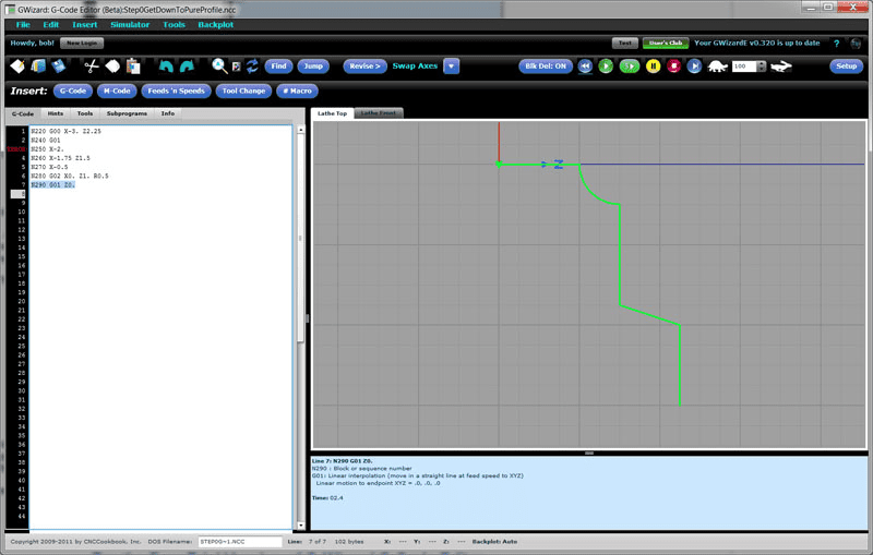 Gray G-Code Editor interface with toolbars and code editor